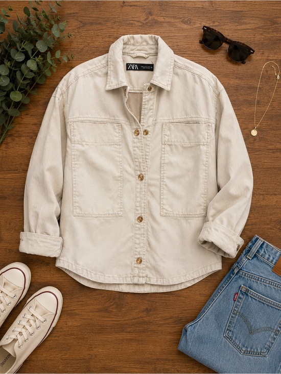 Zara Jackets & Blazers - Zara White Denim Gold Button Jacket XS (m1)